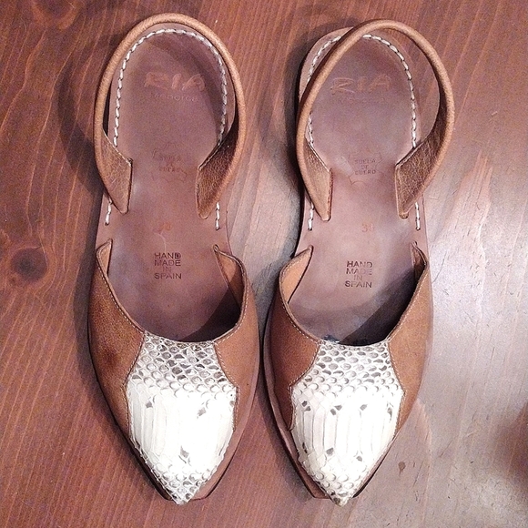 RIA Menorca Slingback Snakeskin Print Leather Sandals, Size (38) 7.5-8 US, Brown - Picture 3 of 7